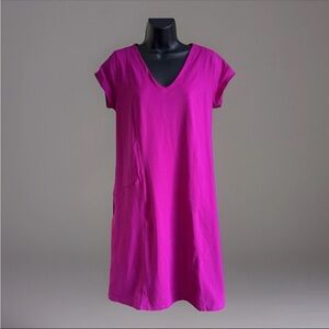 Toad & Co Women's M Shirt Dress Fuchsia Pink Short Sleeve Travel Zip Pocket EUC